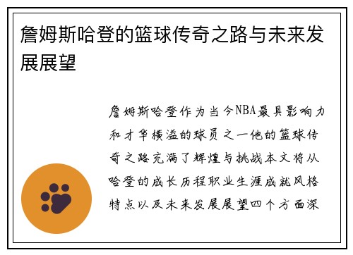 詹姆斯哈登的篮球传奇之路与未来发展展望